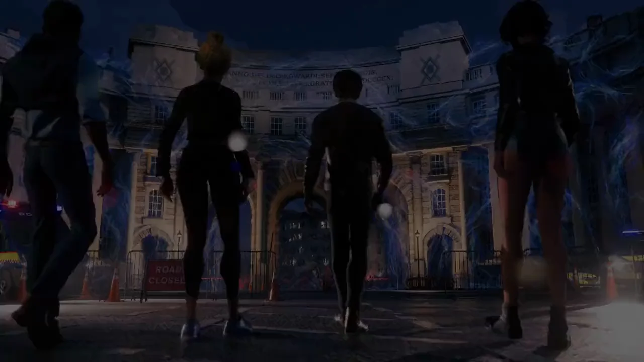 Four players walking towards Admiralty Arch in MVX: London