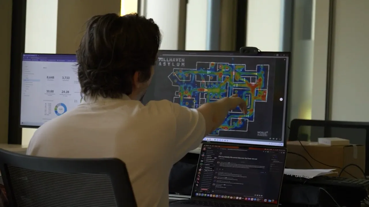 A World Makers developer reviewing a Deceit 2 map heatmap